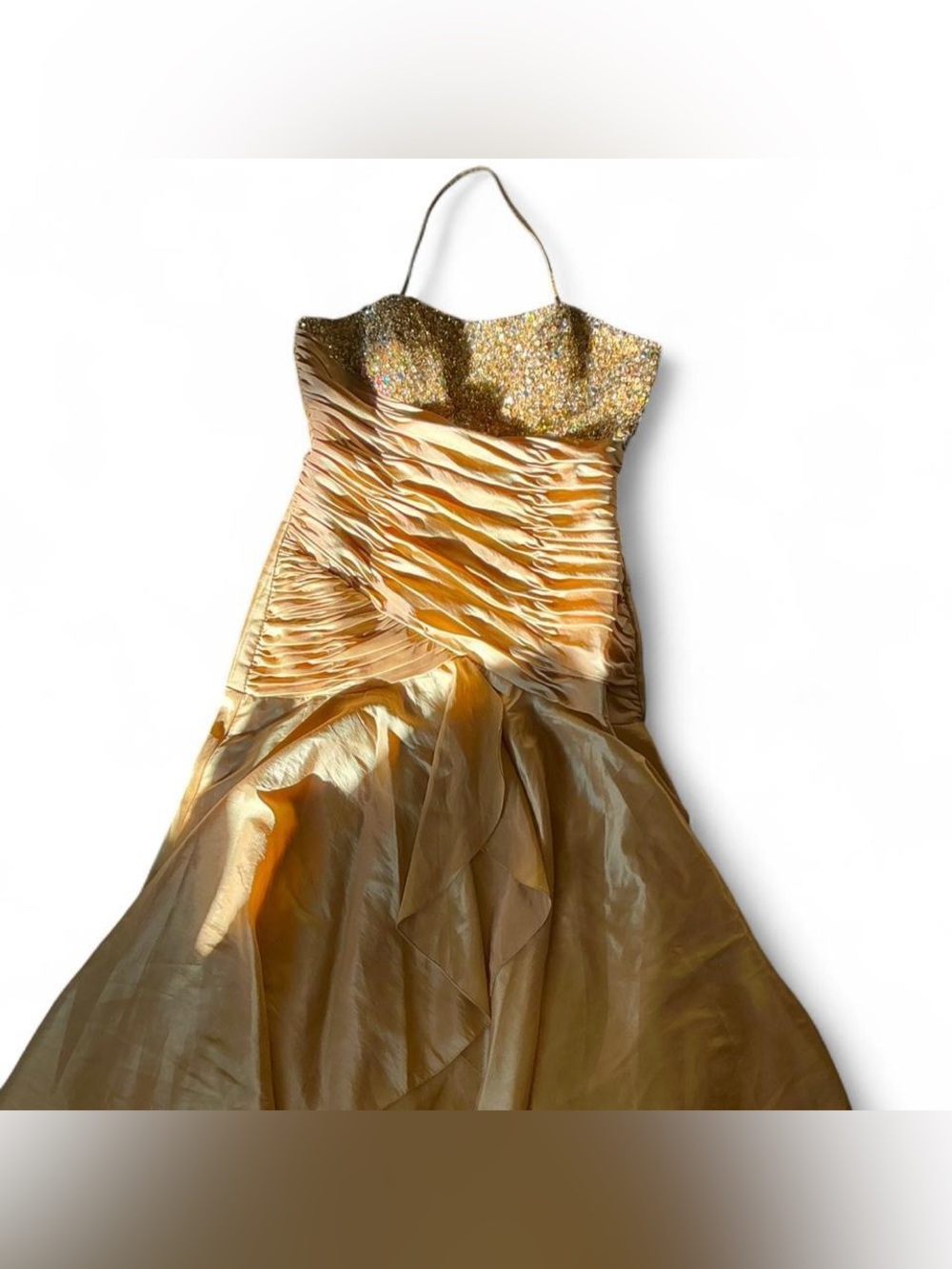 Gold Sequin Bust Strapless Evening Gown